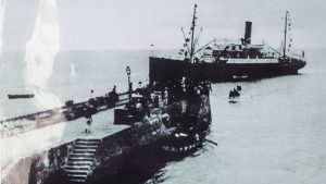 Ankunft von Miguel de Unamuno mit dem Postdampfer in Puerto de Cabras, Fuerteventura.