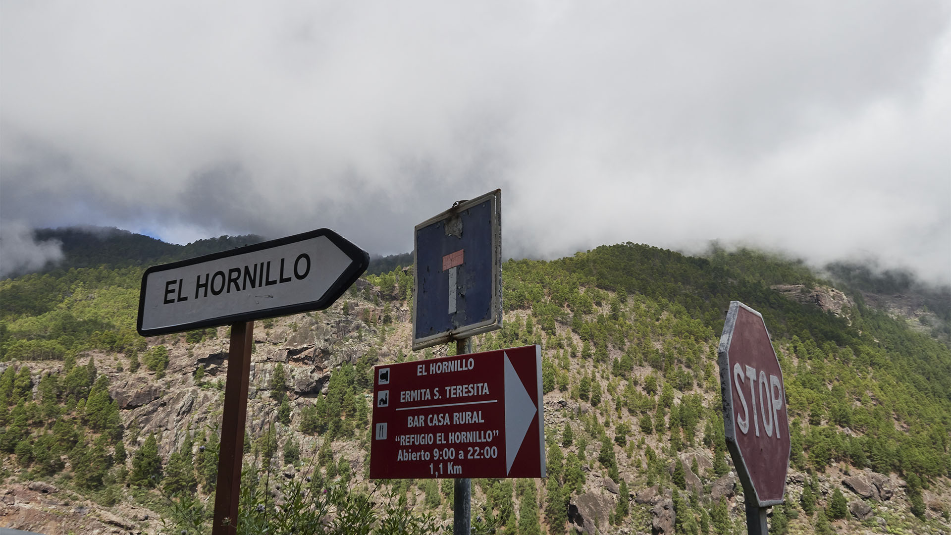 Die wilde kleine Strasse, die von der GC-217 ins Dorf El Hornillo hinunter führt.
