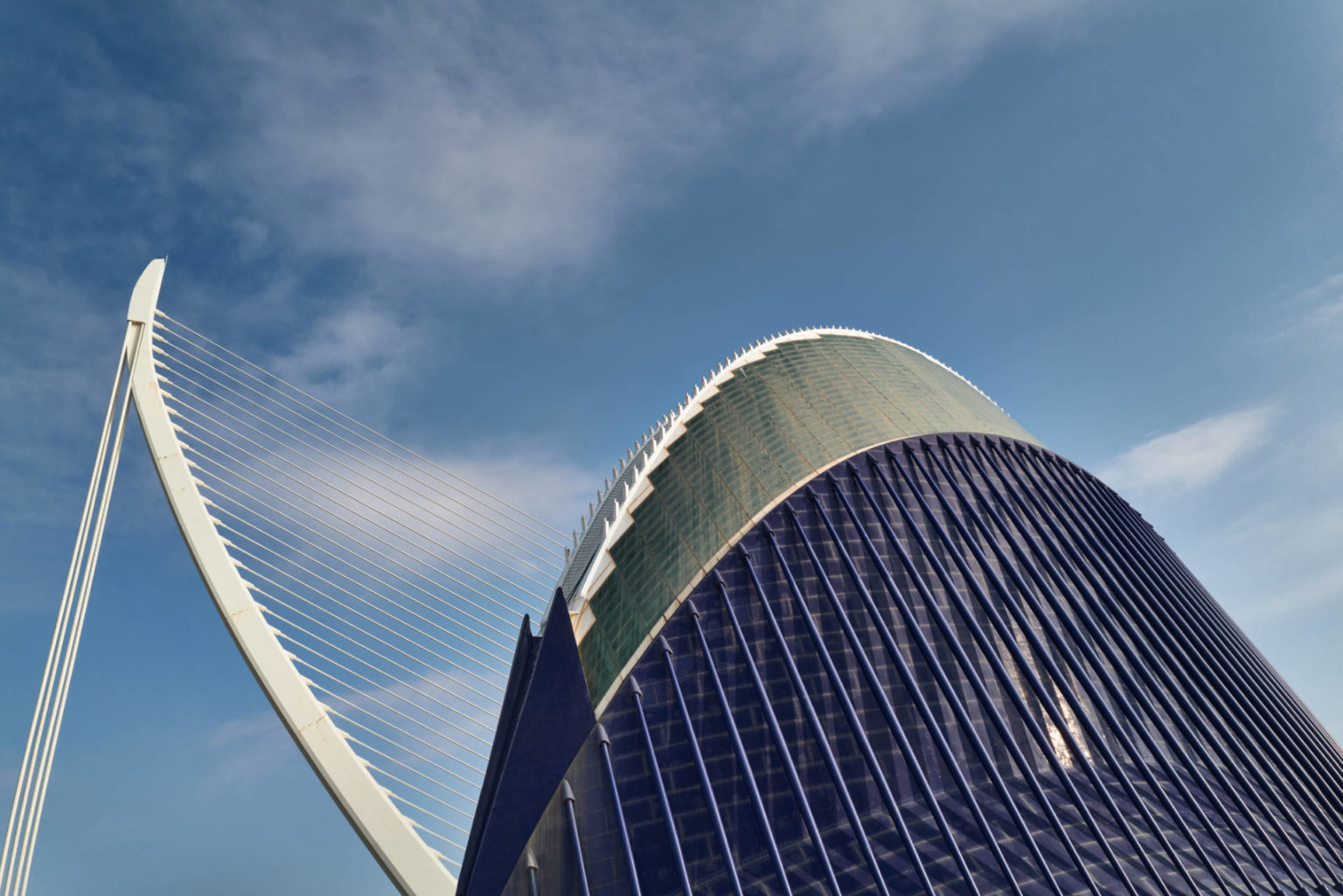 El Ágora Valencia dahinter der elegante Schwung der Pont de l'Assut de l'Or.