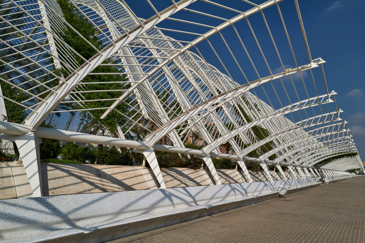 L’Umbracle Valencia – 55 stehende und 54 schwebende Bögen bilden das Dach.