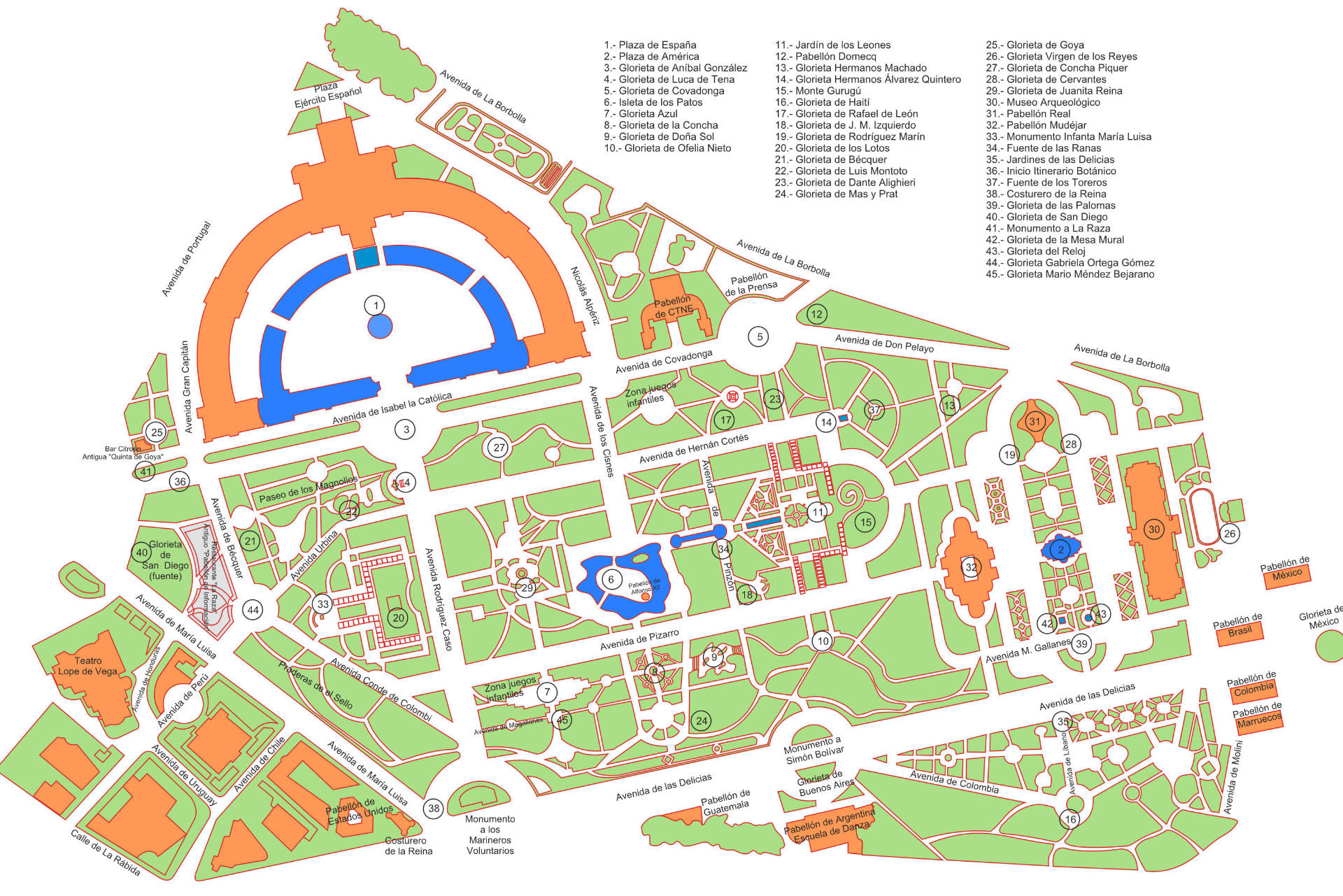 Mapa Parque de María Luisa Sevilla.