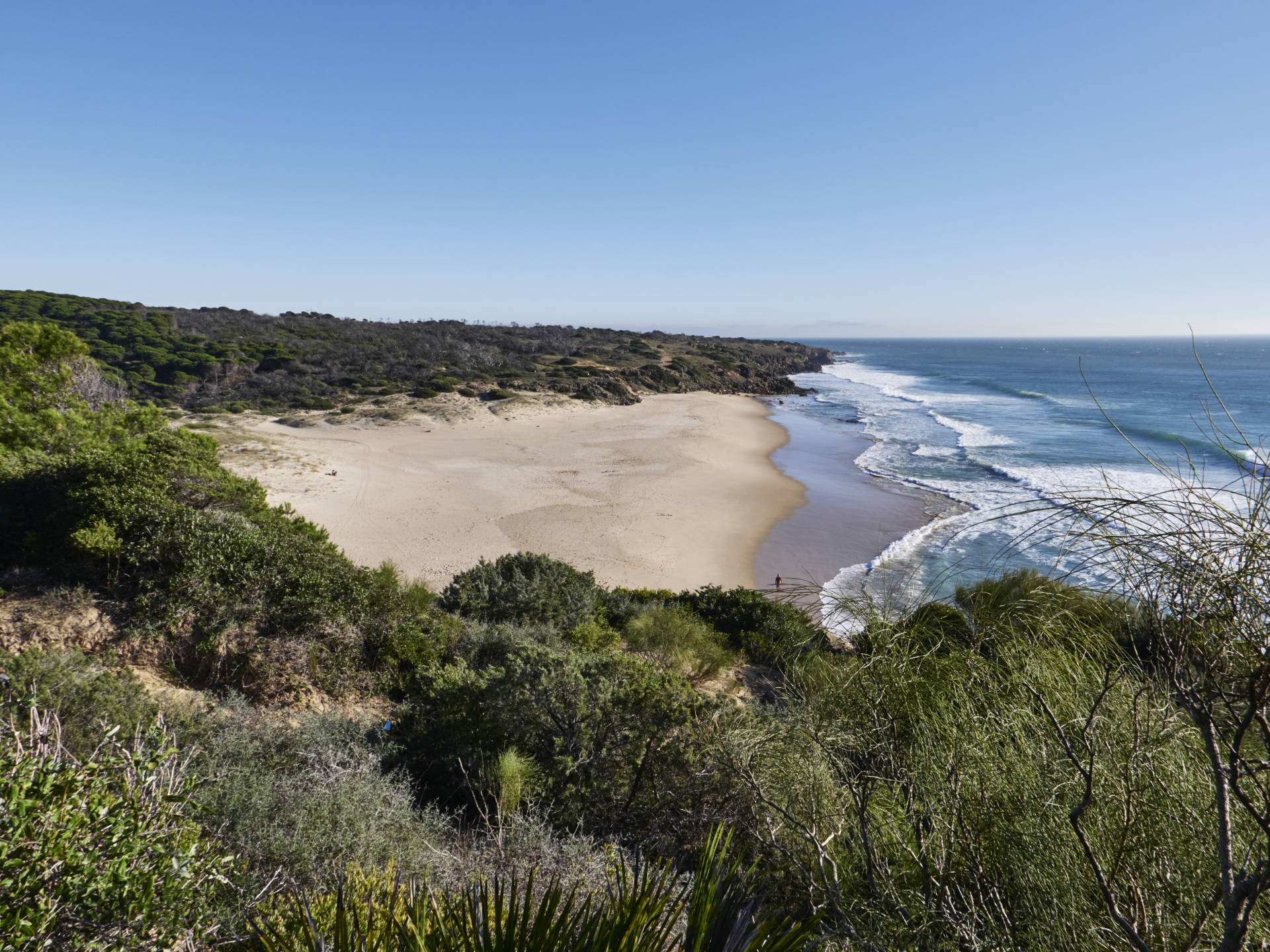 Blick auf den Playa del Cañuelo vom Pfad zum Strand.