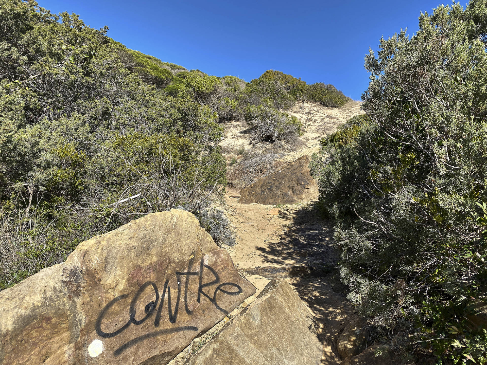 Am richtigen Weg – Graffiti am Pfad zum Playa del Cañuelo.