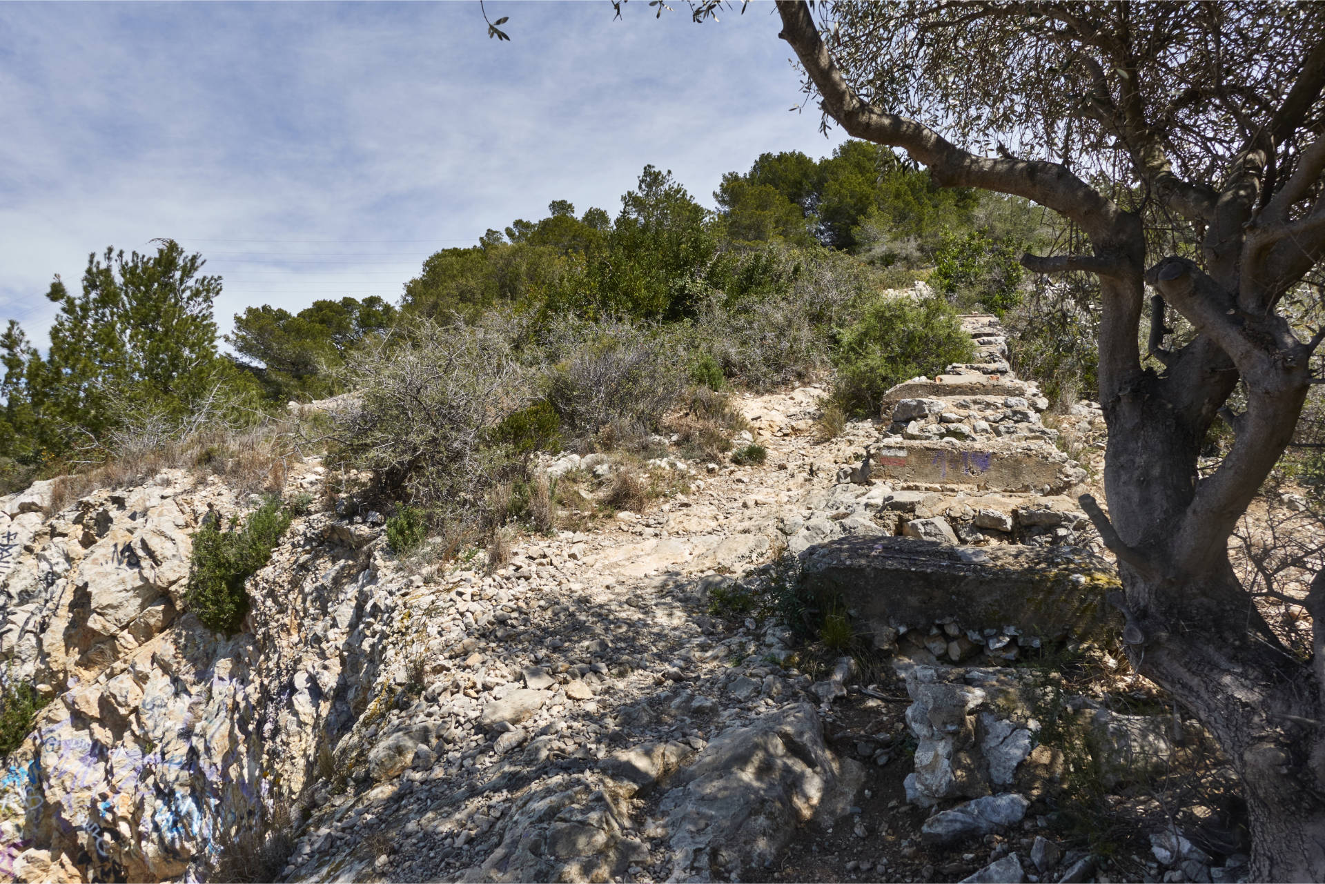 Trailpassagen zum Mirador Llevantina de Sitges.