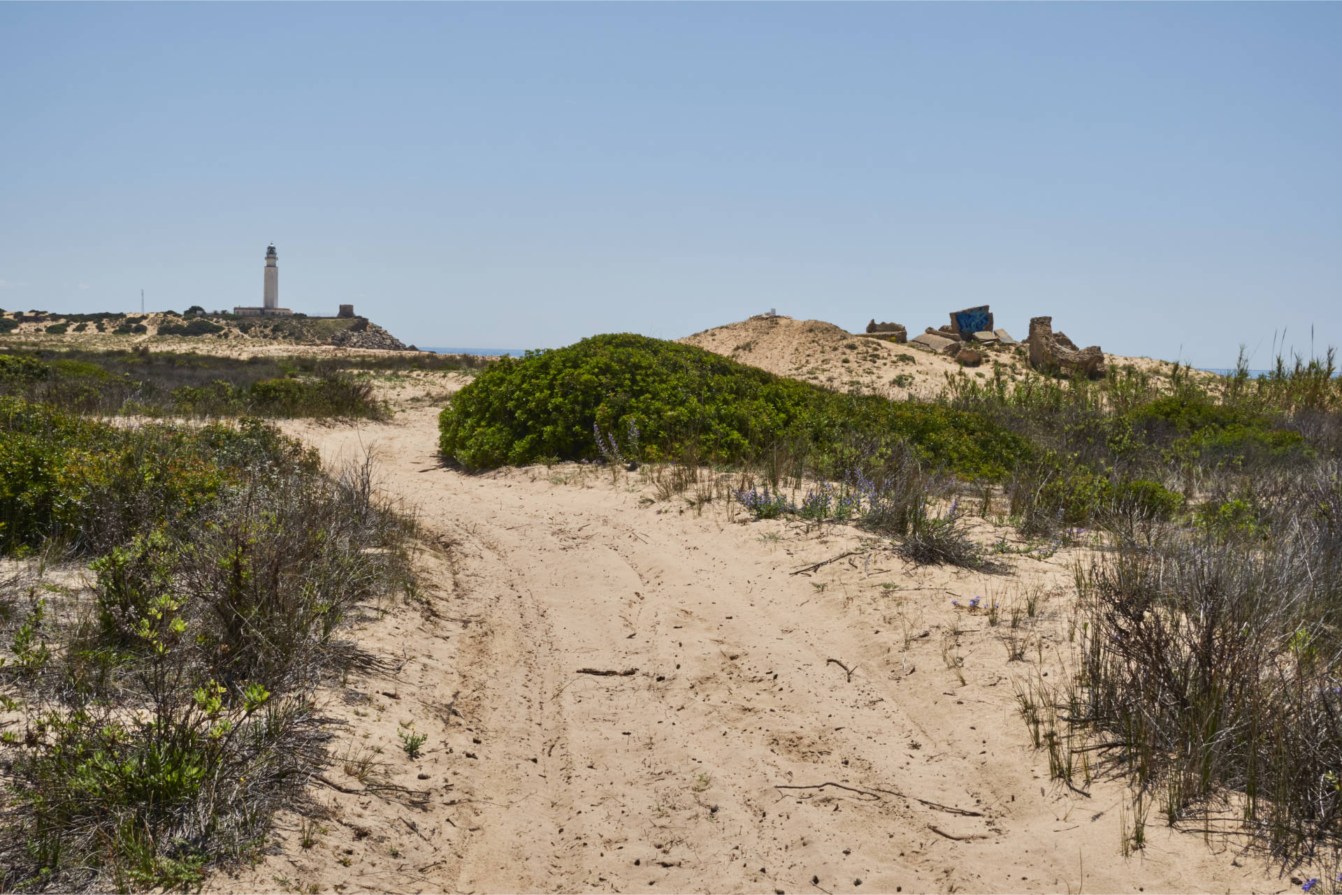 Am Playa de las Pumas – Faro de Trafalgar und alter Bunker.