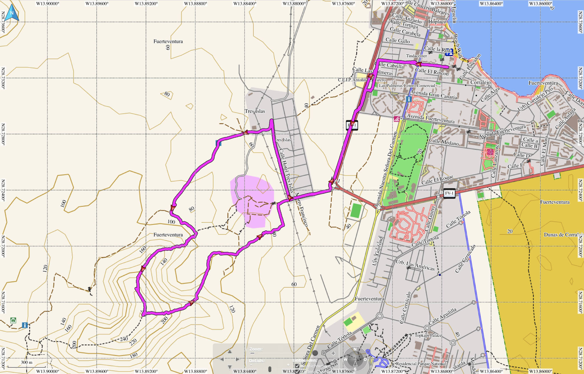 Trail auf den Vulkan Bayuyo (271m) nahe Corralejo Fuerteventura.