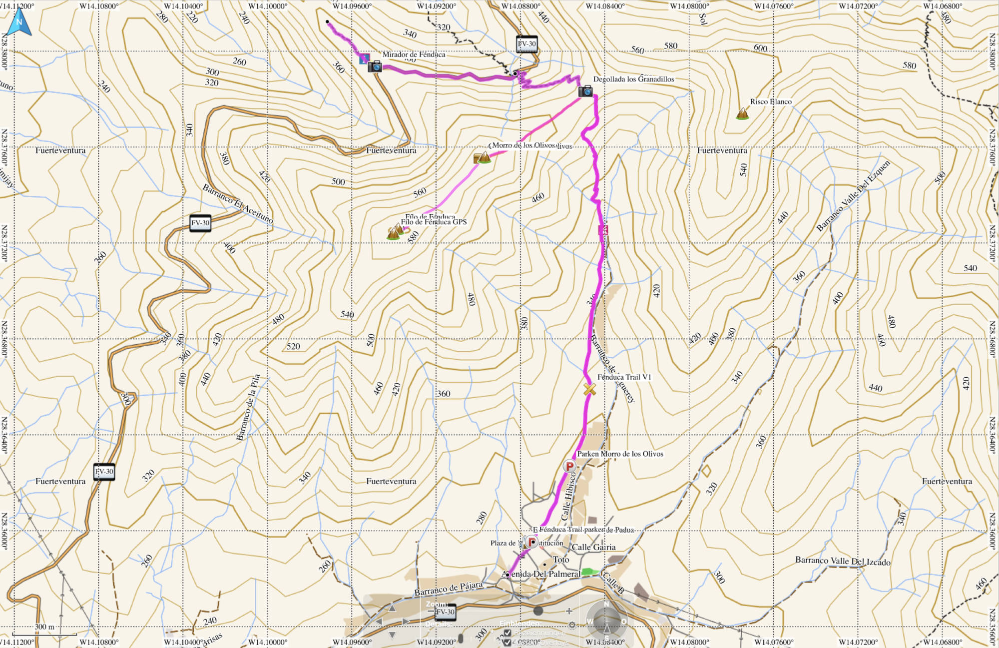 Karte Filo y Mirador de Fénduca Trail.