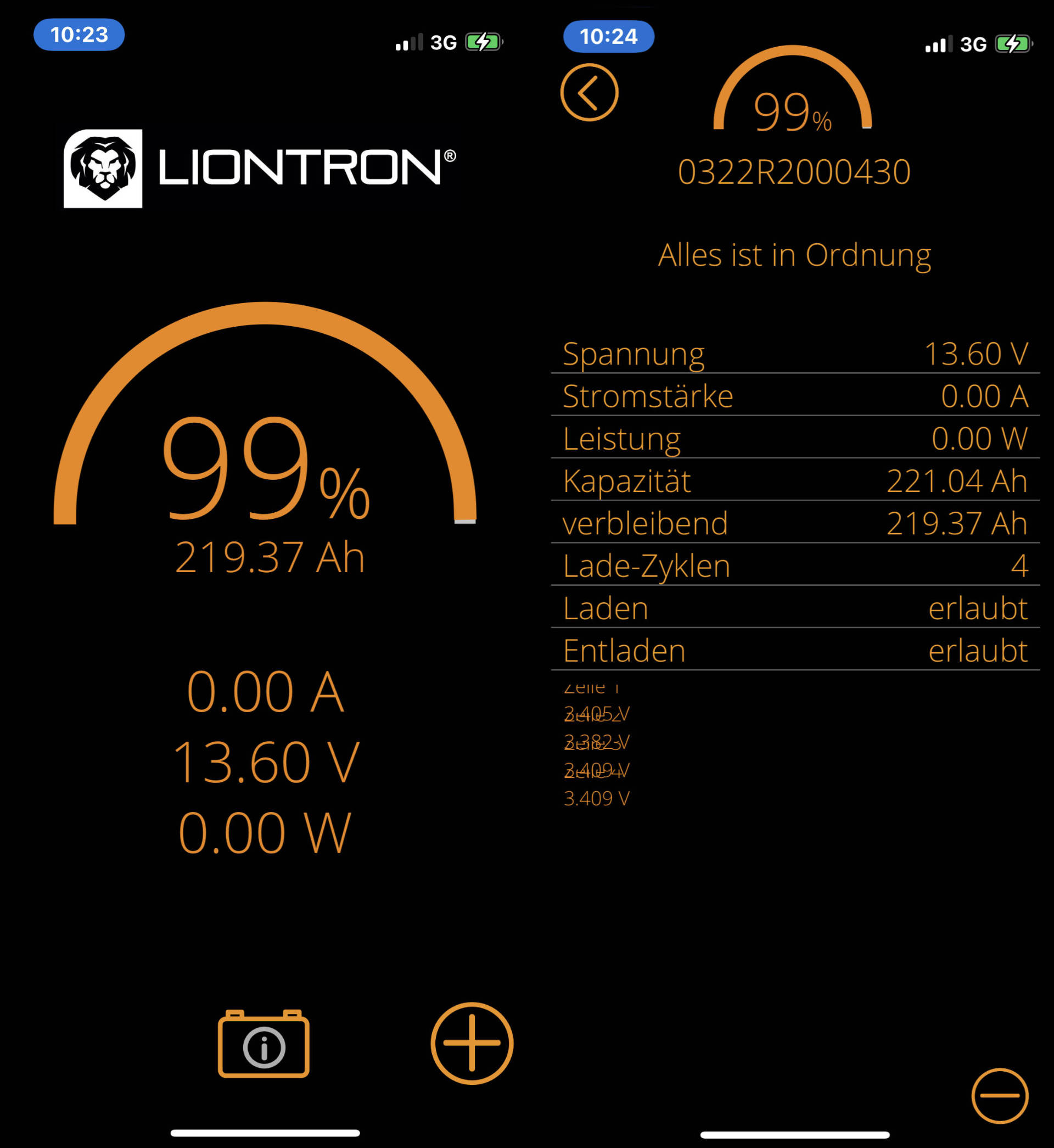 LIONTRON® App – LIONTRON® 200Ah im geladenen Zustand.