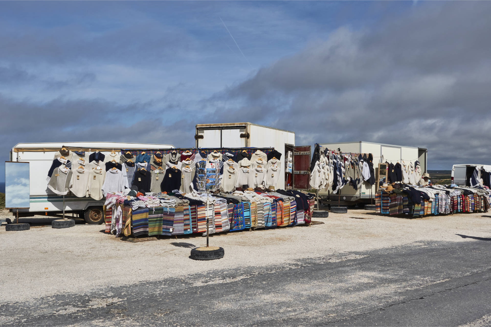 Verkaufsstände am Farol do Cabo de São Vicente Portugal.